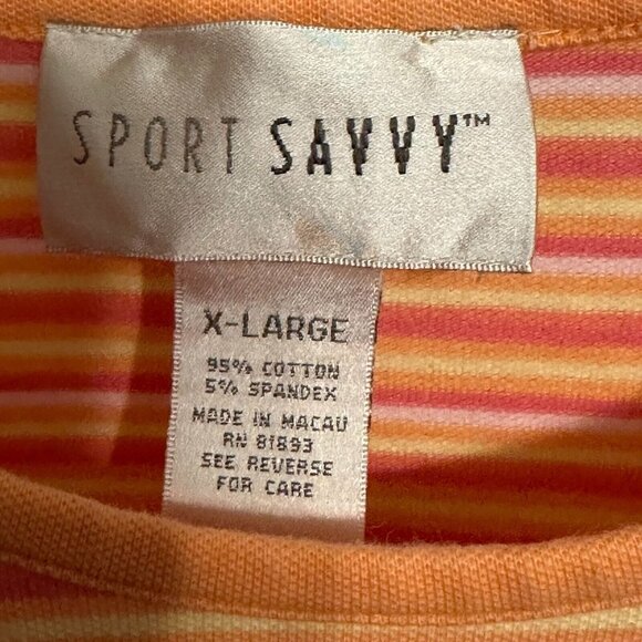 Sport Savvy Womens Tshirt Orange XL Striped Cotton Stretch Short Sleeve Tee - Picture 4 of 4